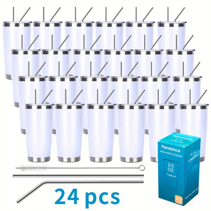 Stainless Steel Insulated Tumblers with Lid and Straw Bulk 20oz 304 Double Wall Vacuum Travel Mug for Hot Iced Coffee Drinks Water Cup Set 8pcs 12pcs 24pcs White Navy Blue Red Silver Black Mix