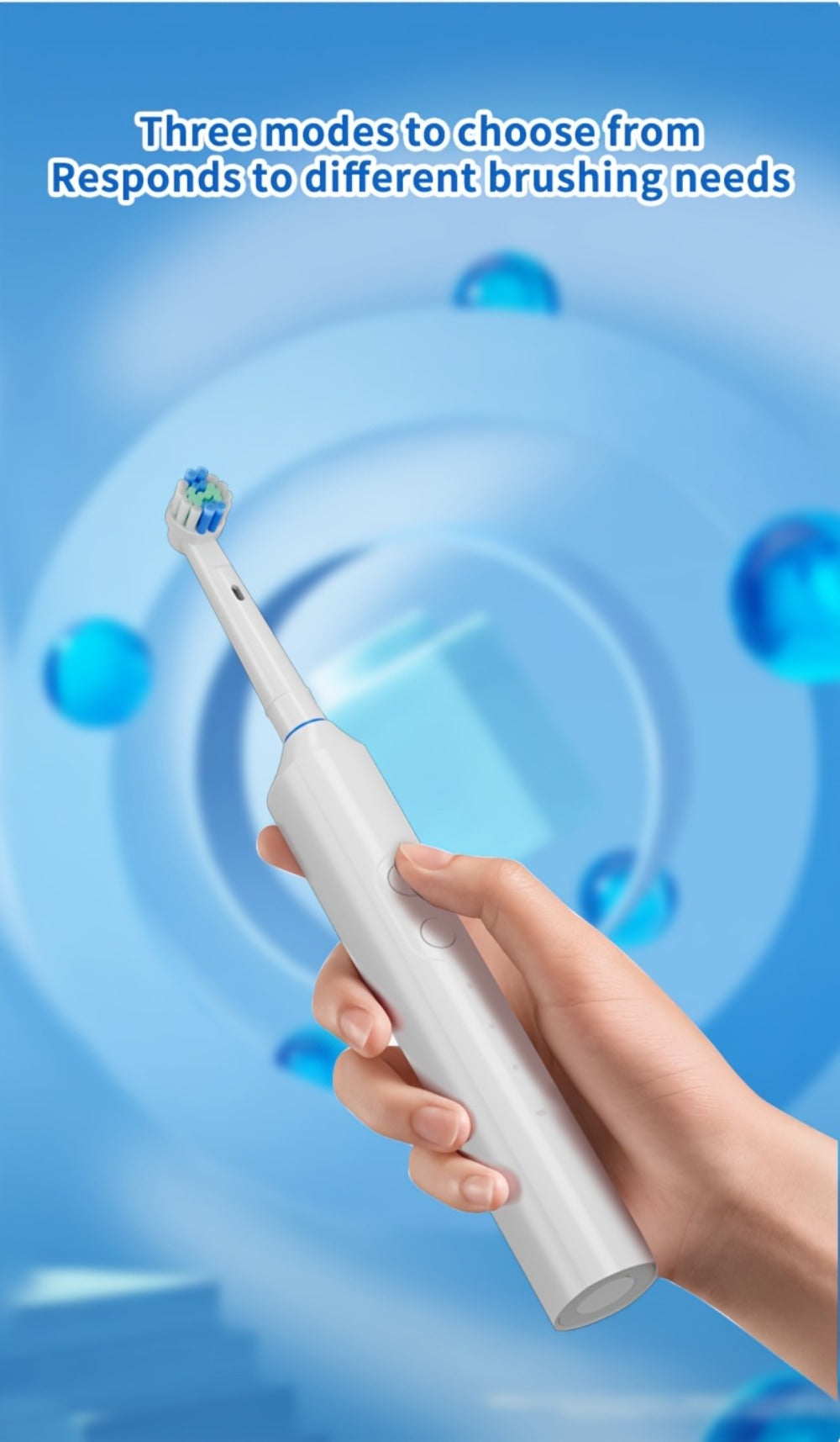 Electric Toothbrush Rechargeable 4 Brush Heads 3 Cleaning Modes Smart Timer IPX7 Waterproof USB Quick Charge 600mAh Round Head Adult Electric Toothbrush Blue