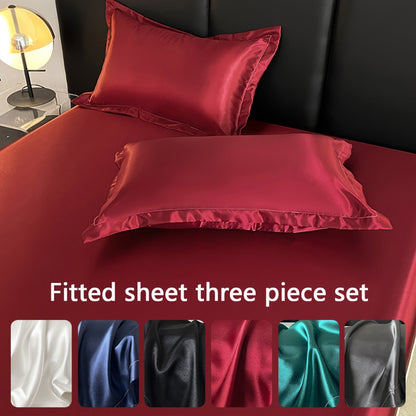 Satin Fitted Sheet Set with Pillowcases – Cooling Smooth Breathable Wrinkle-Resistant Bed Sheets, Machine Washable Ultra Soft for Hot Sleepers, Twin Full Queen King, Multiple Colors