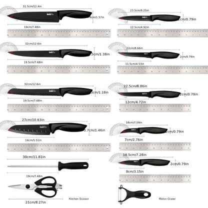 Kitchen Knife Set 15-Piece & 20-Piece Professional Chef Knives with Block Sharpener Ultra-Sharp Medium Carbon Stainless Steel Hammered Blade Wooden Handle Dishwasher Safe Gift for Men & Family