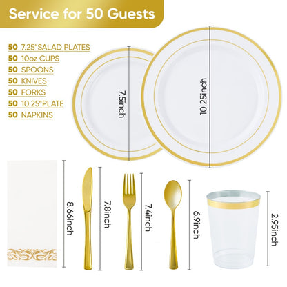 Disposable Party Dinnerware Set 350 700 Pieces Gold Silver Plastic Plates Salad Plates Cutlery Cups Napkins for 50 100 Guests Wedding Birthday Graduation Party