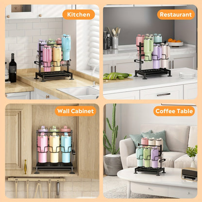 Cup Holder Rack 6-Grid Cast Iron Water Bottle Organizer for Kitchen Cabinet | Adjustable Height Drinkware Storage Rack Holds 40oz Cups Mugs Tumblers Stanley Bottles Space-Saving Kitchen Organizer