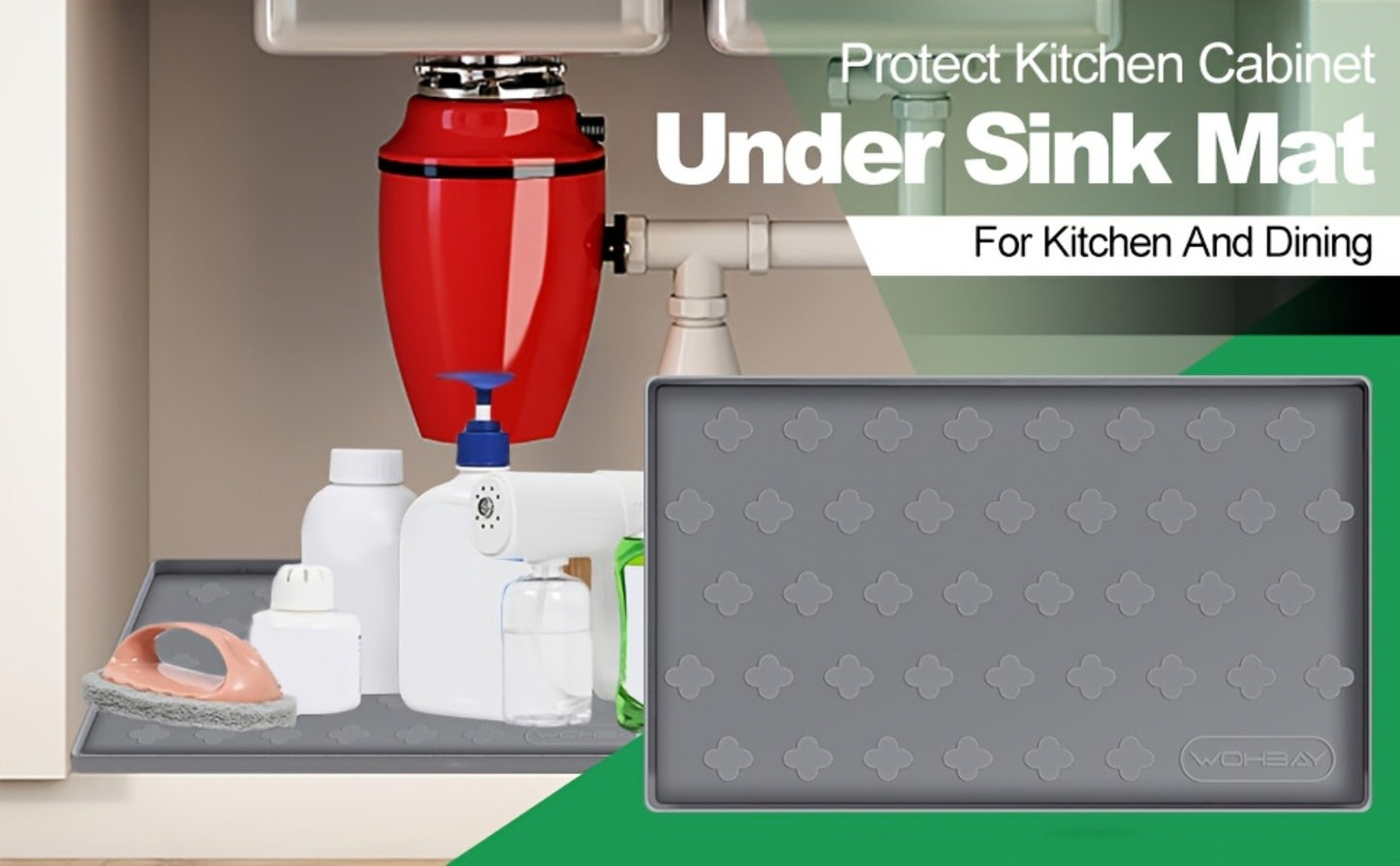 Silicone Under Sink Mat 34" x 22" Food Grade Waterproof Cabinet Liner, Honeycomb Pattern Drip Tray for Kitchen Bathroom Cabinet Organizer, Holds 2+ Gallons, Easy Clean Non-Toxic Boot Tray
