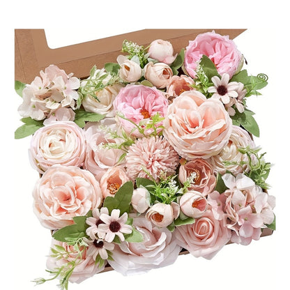 Artificial Flowers Combo Box Set – Pink & White Fake Roses for Bridal Bouquets, DIY Centerpieces, Wedding & Party Decoration Arrangements
