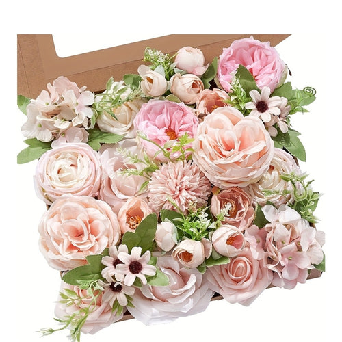 Artificial Flowers Combo Box Set – Pink & White Fake Roses for Bridal Bouquets, DIY Centerpieces, Wedding & Party Decoration Arrangements