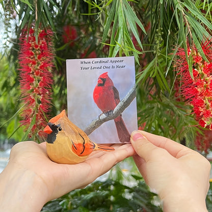Cardinal Bird Statues Handmade Wood Carving 2pcs - Painted Decorative Bird Figurines for Home Decor Shelf Garden - Best Gift for Bird Lovers Birthday Christmas Family Friends