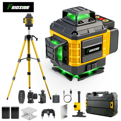 16-Line Laser Level Kit 4D 360 Self Leveling with 2x 3000mAh Battery 39 Inch Tripod Remote Control Lifting Platform for Construction Tile Renovation Wall Floor Alignment