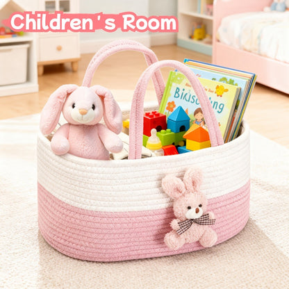 Cute Animal Woven Storage Basket – Decorative Desktop Organizer for Remote Controls, Toys, Stationery & Small Items – Bear, Bunny, Elephant & Giraffe Styles for Home, Nursery & Gift