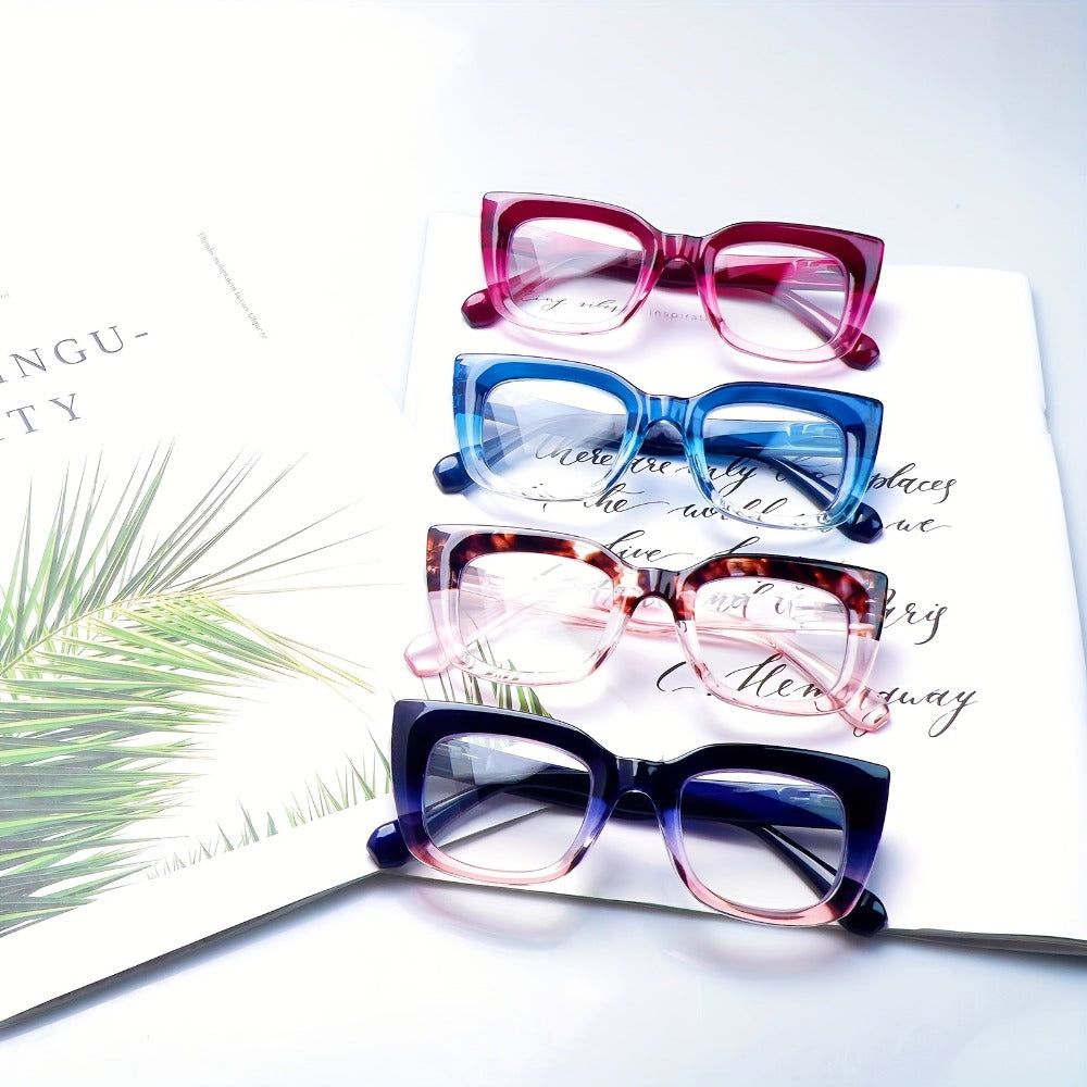 Reading Glasses Blue Light Blocking for Women 4 Pack – Cat Eye Frames with Metal Spring Hinges, Multicolor Floral Gradient Computer Eyeglasses