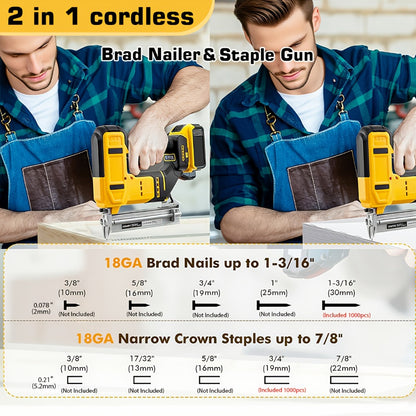 Cordless Brad Nailer and Stapler 2-in-1 Compatible with DEWALT 20V MAX Battery, Brushless Motor, Heavy-Duty Safety Lock, Fires 1-3/16" Nails & 7/8" Staples for Flooring Trim Woodworking (Tool Only)