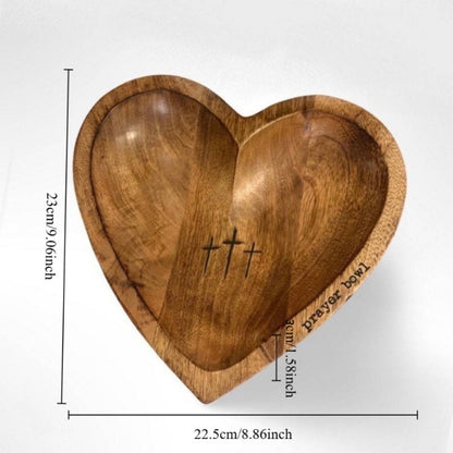 Wooden Prayer Bowl with 24 Prayer Cards – Hand-Carved Heart Shaped Cross Engraved Vintage Religious Gift Set for Easter, Christmas, Thanksgiving, Home Altar & Prayer Room Tabletop Decor