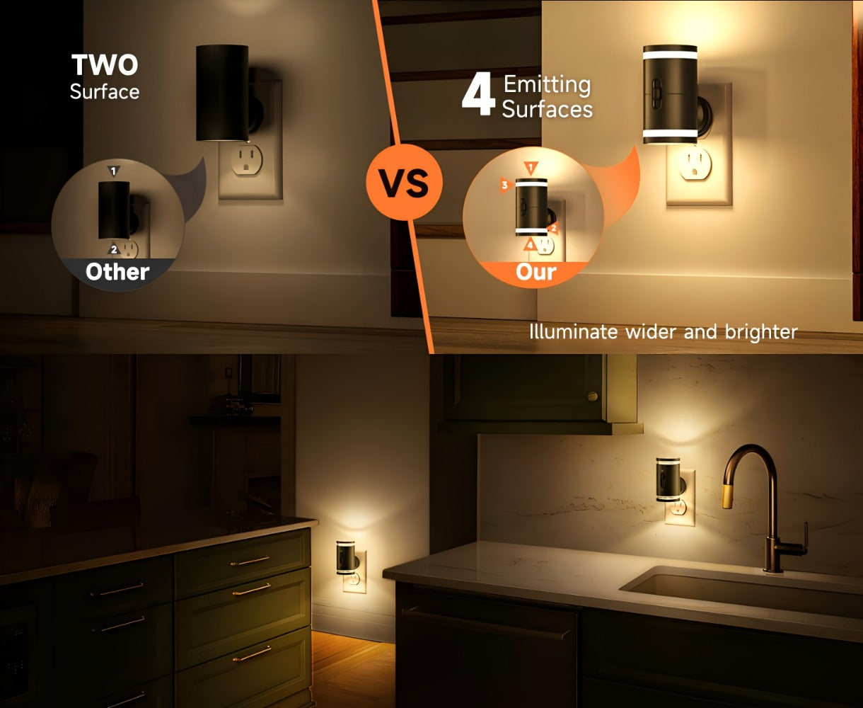 LED Night Light Plug In Dusk to Dawn Sensor – 5-120LM Adjustable Brightness, 3 Color Temperatures, Modern Plug-In Night Lights for Hallway, Bedroom, Staircase, Bathroom & Toddler Room, 2 or 4 Pack