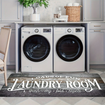 Non-Slip Laundry Room Mat Wood Grain Design - Heavy Duty Washable Rubber Backing Carpet | Rustic Dark Brown & Gray Kitchen Bathroom Rug | Durable Easy Clean Home Floor Mat in 2 Sizes