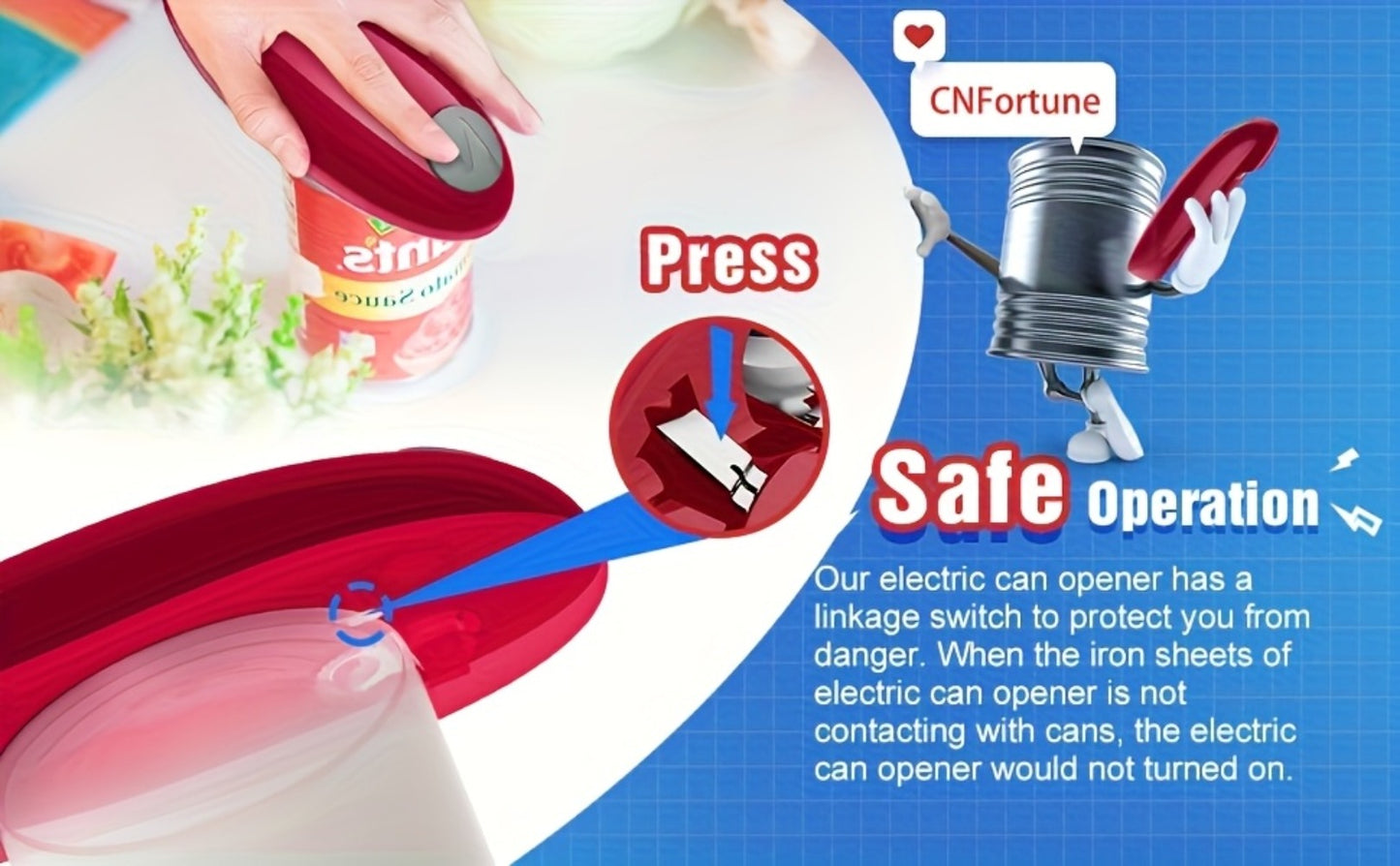 Electric Can Opener Cordless Battery Powered – Smooth Edge Safety, Auto Shut-Off, ABS Material, Easy One-Touch Operation for Elderly, Arthritis & Disabled Hands, Kitchen & Camping