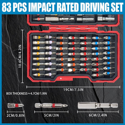 83-Piece Impact Driver Drill Bit Set S2 Steel Cross Slotted Square Star Hex Torx Bits with Magnetic Holder for Home Improvement DIY Projects