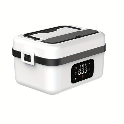 Wireless Heated Lunch Box 8000mAh Battery Powered - 60W Electric Food Warmer 1L Stainless Steel with Smart Timer 8 Settings and Power Bank Function, Portable Lunch Heater for Office Car Truck and Travel, BPA-Free with Fork Spoon and Insulated Bag