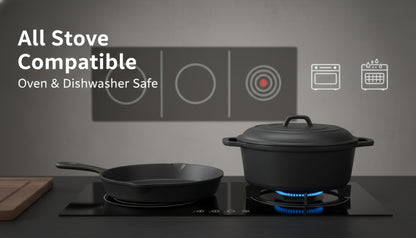 Cast Iron Cookware Set for Kitchen Camping BBQ - Non-Stick Skillet Dutch Pot Frying Pan Baking Tray Griddle Options, Oven Safe Stovetop Campfire Cookware for Home RV Holiday Cooking Multiple Set Choices