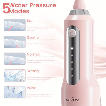 Cordless Water Flosser Dental Oral Irrigator - 5 Cleaning Modes, 5 Jet Tips, Rechargeable Wireless Teeth Cleaner for Deep Gum Care, Plaque Removal & Braces, Home & Travel Dental Gift