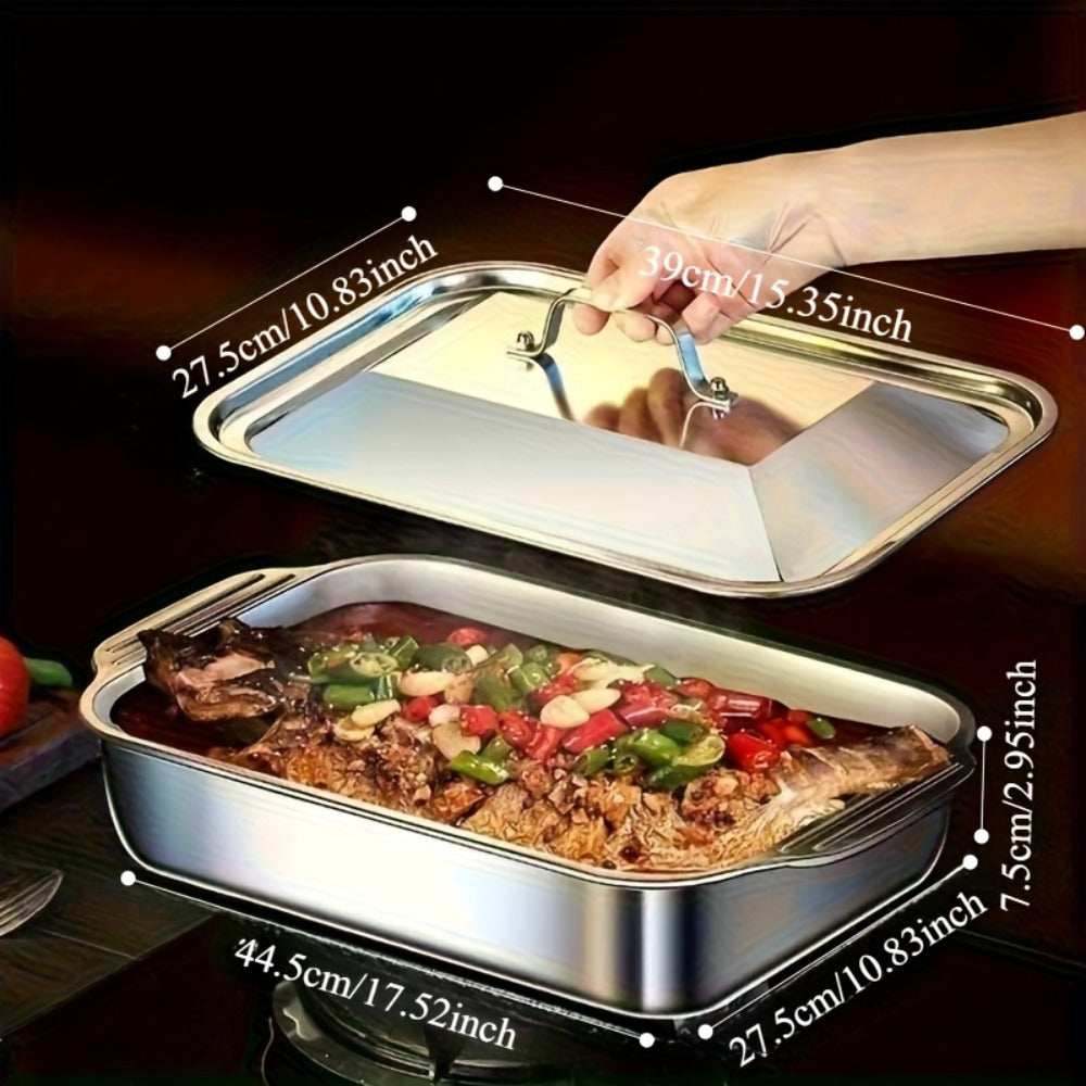 Stainless Steel Baking Trays with Lids – Large Capacity Sheet Pan Set for BBQ, Bread, Desserts, Seafood & Buffets | Family Gatherings, Outdoor Camping, Portable Food Trays