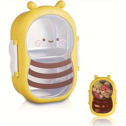 Cute Bee Lunch Box Stainless Steel – 304 Food Grade 2-Compartment Bento Box with Bee-Themed Lid for Kids, School, Office & Picnic – Lightweight Leakproof Lunchbox Gift