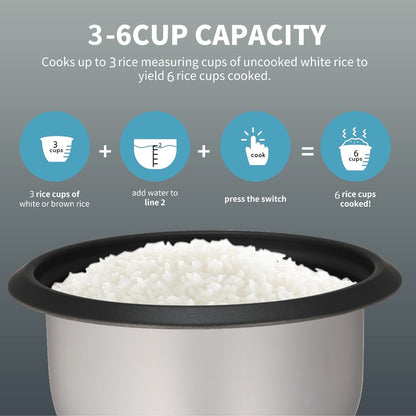 Rice Cooker & Yogurt Maker 3-Cup Nonstick – 1.5Qt Multicooker with Auto Keep Warm, One-Touch Operation, Stainless Steel Inner Liner & Steamer for Grain, Oatmeal & More