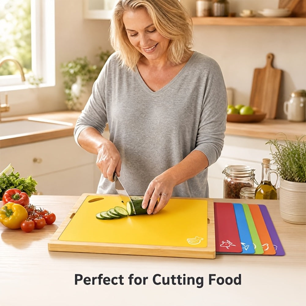 Bamboo Cutting Board Set for Kitchen – Food-Safe Cheese Platter & Charcuterie Board for Meat, Cheese, Bread, Vegetables & Fruits, Perfect Home Kitchen Gadget or Housewarming Gift, 1pc or 7pcs Set