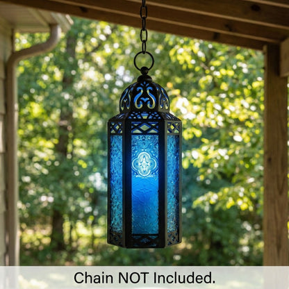 Moroccan Candle Lantern Holder - Decorative Metal & Glass Lantern with Embossed Floral Design for Indoor Home Decor, Garden, Patio, Weddings, Ramadan, Halloween & Holiday Celebrations - 10.5" Tall Medium Size