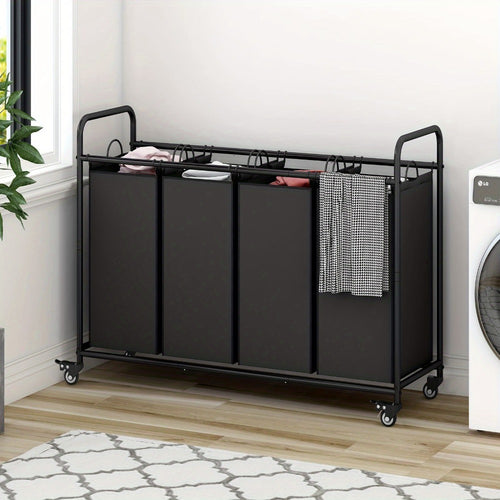 Laundry Hamper Cart with 4-Bag Sorter, Heavy-Duty Rolling Lockable Wheels & Removable Bags — Laundry Basket Organizer for Bedroom, Bathroom & Laundry Room | Beige, Gray, Black, Assorted