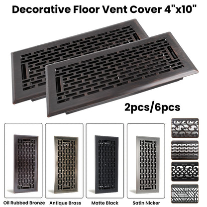 Floor Vent Register Cover 4x10 Inch Heavy Duty Walkable Steel Decorative Air Vent Grille Adjustable Airflow for Home HVAC 2-Pack Savannah Boston Design Multi Finish