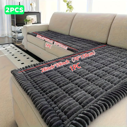 Jacquard Couch Cover Set of 2 Solid Color Corduroy Plush Thick Soft Non-Slip Machine Washable Pet Friendly for 2 3 4 Seat Sectional Sofa Living Room Bedroom