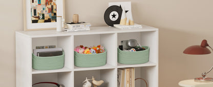 Woven Storage Baskets 6-Pack Cotton Rope Cube Bins 11x7x5" | Handmade Small Shelf Baskets for Organizing Closet Bedroom Living Room Playroom | Round Decorative Storage Caddy Multiple Colors