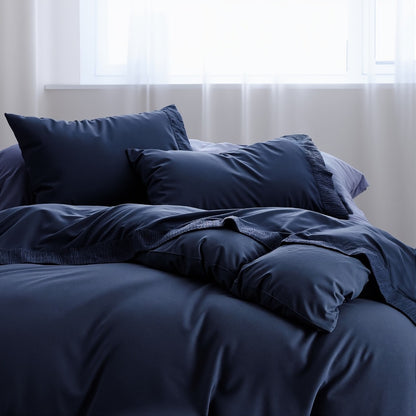 Bed Sheet Set 4-Piece Soft Breathable Cooling Sheets - Flat Sheet, Fitted Sheet & 2 Pillowcases, Wrinkle-Free Hotel Luxury Bedding, All Season Comfort