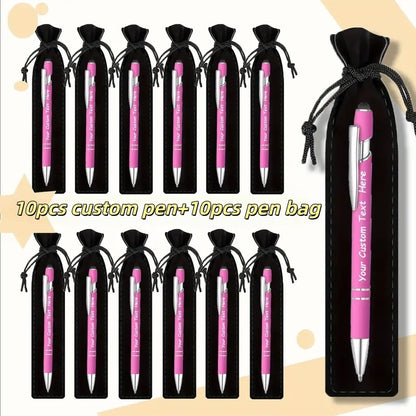 Custom Ballpoint Pens with Pencil Pouch Bulk Set – Personalized Ballpoint Pen Pack for Corporate Gifts, School Supplies, Office Promotions | 20/30/80 PCS Customized Pen & Bag Bundle