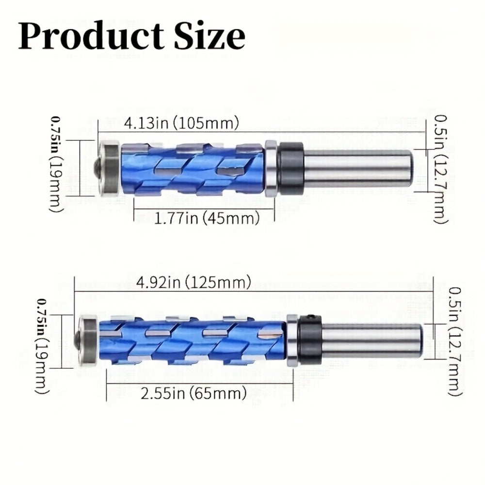 Carbide Flush Trim Router Bit 1/2" Shank - Double Bearing Design, Precision Woodworking Template Trimming Bit, CNC Router Cutter for Wood, Plywood & Laminate, 45mm & 65mm Options