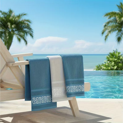 Bath Towel Set of 3 Microfiber Quick Dry 400 GSM Soft Absorbent Bathroom Towels Coastal Pattern Spa Gym Home — Luxury 3-Pack for Adults