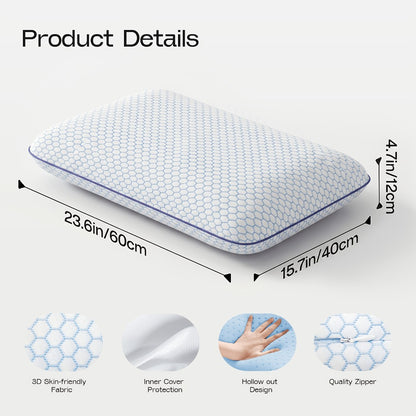 Bed Pillow for Side, Back & Stomach Sleepers – Washable Cover, Breathable Mesh, Standard Size – Blue & Grey