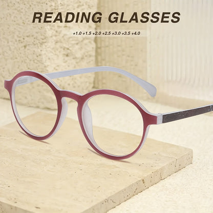 Fashion Reading Glasses 6 Pack for Women and Men Full Frame Round Circle PC Frame Multi-Color Lightweight Durable Lenses Vision Aid Readers Magnification Plus 1.0 to Plus 4.0 Mixed Color Value Set