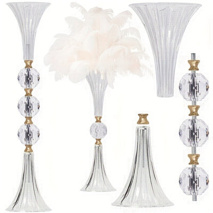 Tall Acrylic Vases 2-Pack – 24.8 Inch Clear Ribbed Floor Vase with Gold Rim, Transparent Crystal Flower Stand for Wedding Centerpiece, Bridal Shower, Bohemian Decor & Home Living Room