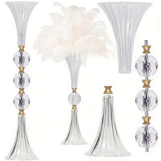 Tall Acrylic Vases 2-Pack – 24.8 Inch Clear Ribbed Floor Vase with Gold Rim, Transparent Crystal Flower Stand for Wedding Centerpiece, Bridal Shower, Bohemian Decor & Home Living Room