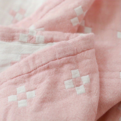 Jacquard Cotton Blanket – Geometric Cross Pattern Pure Cotton Throw, Soft Breathable All Season, Machine Washable, 4 Colors, 2 Sizes