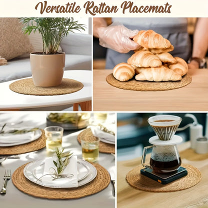 12pcs Rattan Placemats Natural Wicker Round Table Mats Heat-Resistant Non-Slip 11.8" Kitchen Dining Decor Bohemian
