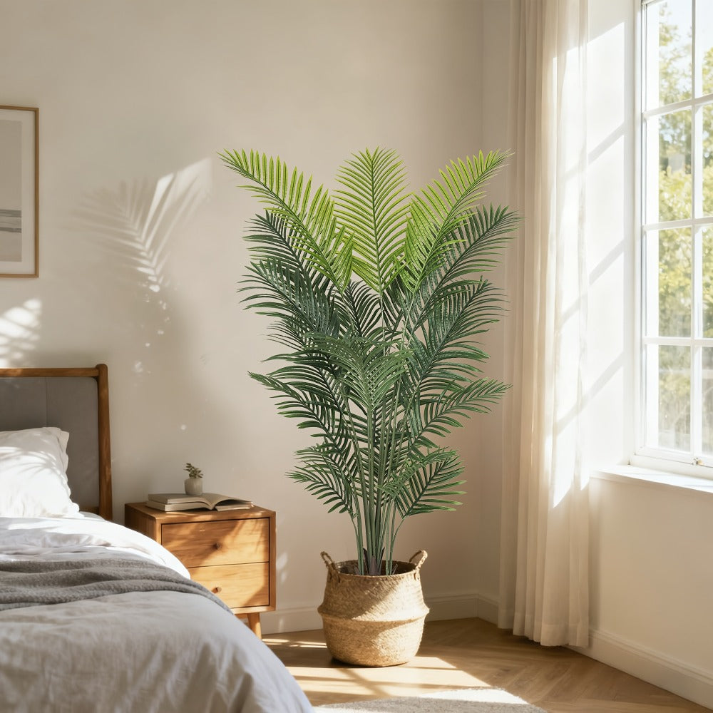 Artificial Palm Tree Fake Indoor Plant – 4/5/6FT Faux Tropical Areca Palm with Realistic Leaves, Planter Options, for Living Room Bedroom Office Patio Home Decor