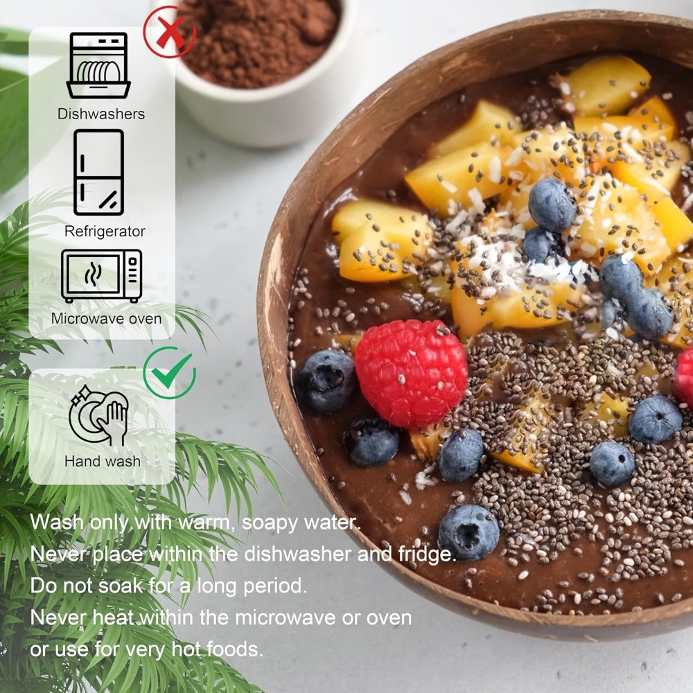 Coconut Shell Bowls Polished Handmade Natural Wooden Bowls for Smoothie, Acai, Fruit, Salad & Yogurt — Rustic Decorative Serving Bowls, Eco-Friendly Vegan Kitchen Gift | 3 or 12 Pack