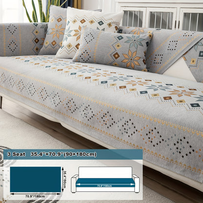 Boho Chenille Sofa Cover Non-Slip Jacquard Woven Couch Slipcover Pet Friendly Machine Washable 2 3 4 Seat Backrest Grey White Orange Bohemian Style