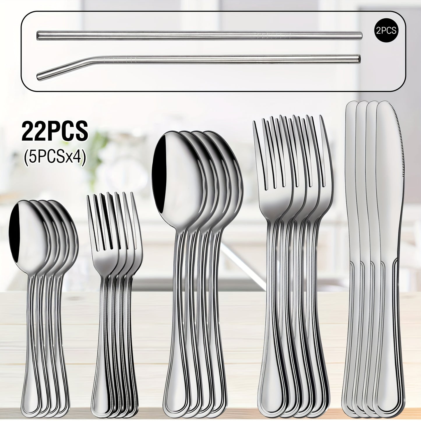 Stainless Steel Flatware Cutlery Set – Mirror Polished, Dishwasher Safe, Silver & Black Options, Service for 4 / 8 / 12 – Kitchen Utensil Set for Home, Restaurant & Wedding Gift