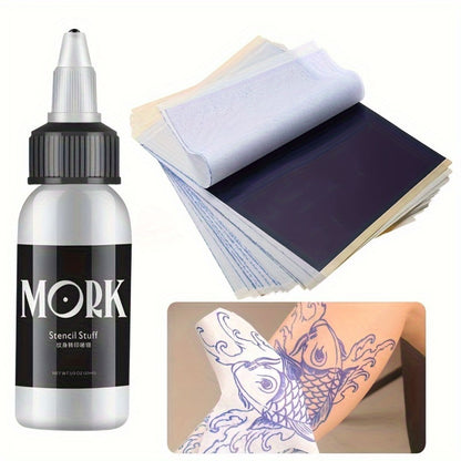 Tattoo Stencil Transfer Kit – 2x Transfer Gel, 10x A4 Blank Thermal Stencil Paper & 1x Pre-Drawn Pattern Sheet – Complete Tattoo Transfer Solution for Artists & Beginners