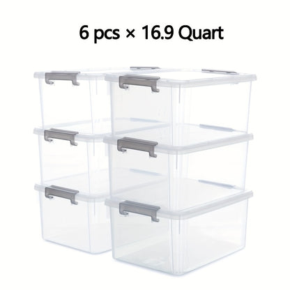 Clear Stackable Storage Boxes with Lids 6-Pack 16.9 Quart, Plastic Lockable Organizer Bins with Latches for Shelves, Closet, Home & Office Clutter Organization Containers