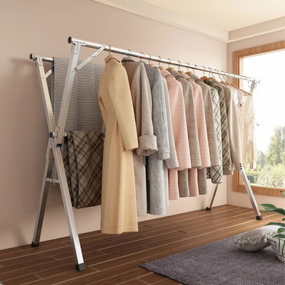 Foldable Clothes Drying Rack 3-Bar – Heavy Duty Stainless Steel Collapsible Laundry Rack, Retractable 63" or 79" for Indoor & Outdoor Use – Freestanding Portable Clothesline Drying Rack