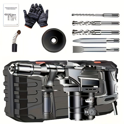 Hammer Drill 1100W 3-in-1 Multi-Function Electric Drill, Rotary Hammer & Chisel, Variable Speed, Heavy Duty for Concrete Wall Wood Metal Drilling, Includes Drill Bits, Accessories & Tool Box