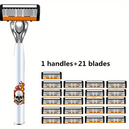 Men's Safety Razor with Replacement Blades - Anti-Slip Stainless Steel Handle Shaver for Beard & Sideburns, Classic Style Wet Shaving Razor, Multiple Blade Bundle Options